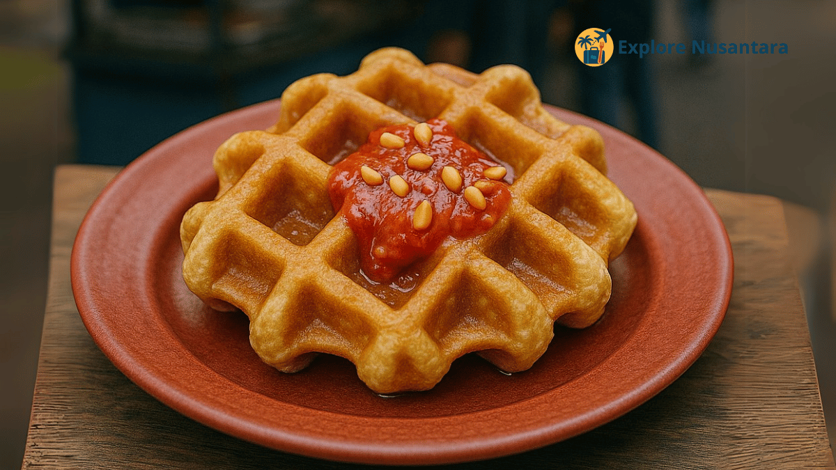 jajanan tiktok trending 2025 Croffle Pedas Gila viral di Bandung dengan topping sambal bawang dan keju meleleh