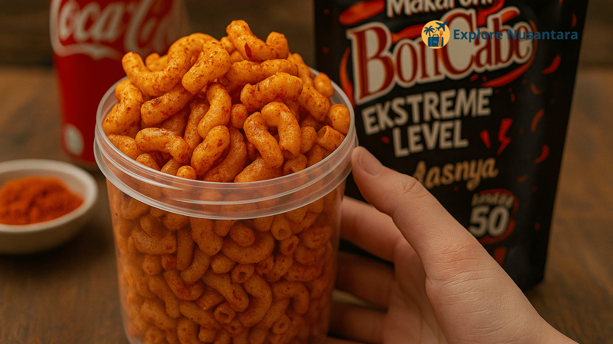 Gambar Makaroni BonCabe Extreme Level yang viral di tahun 2025, disajikan dengan cara kekinian dan menggugah selera